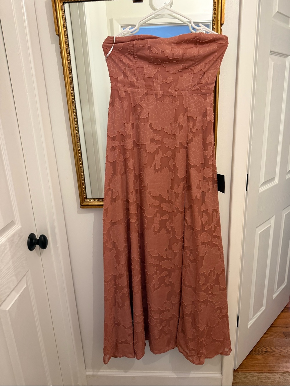 Lulu's Strapless Floral Lace Maxi Dress in Dusty Rose